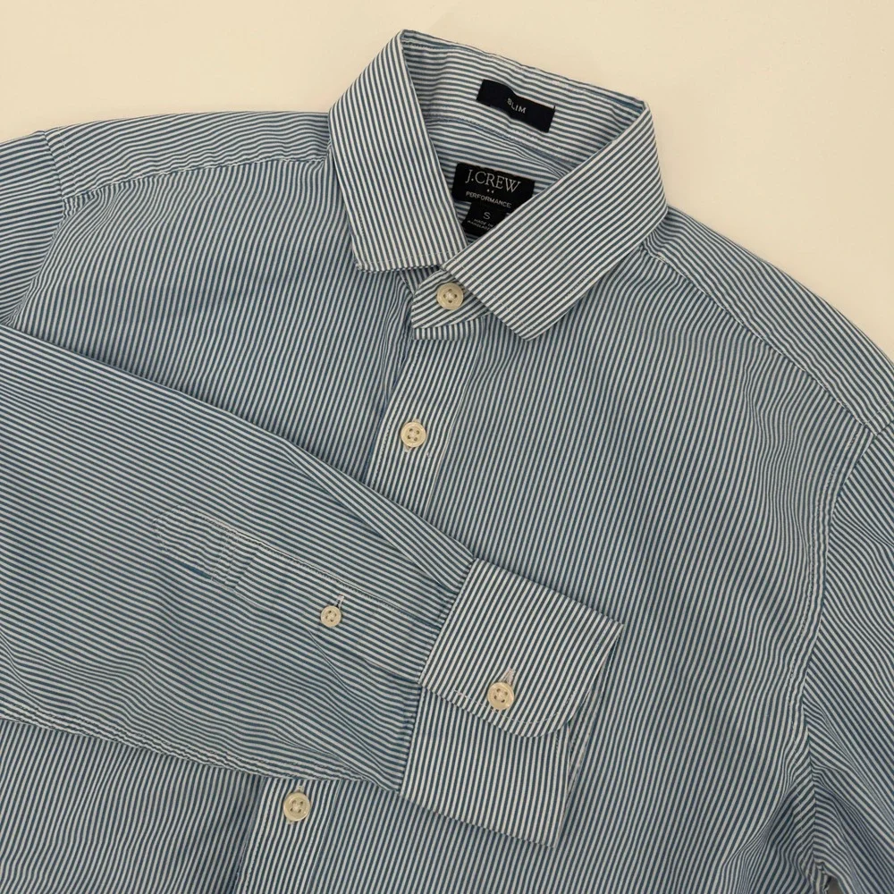 J Crew Mens Performance Slim Fit Blue White Striped Button‎ Down Shirt Small